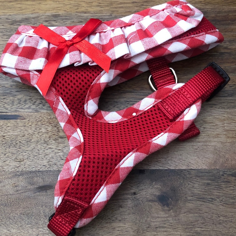 Red Gingham Mesh Dog Harness with Bow Accent